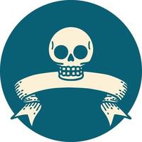 icono de estilo tatuaje con pancarta de una calavera vector