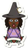 sticker of a human witch with natural twenty dice roll vector