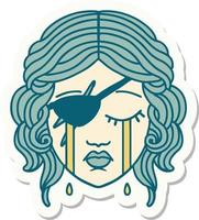 sticker of a crying human rogue character vector