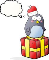 freehand drawn thought bubble cartoon christmas penguin vector