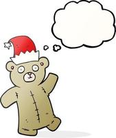 freehand drawn thought bubble cartoon teddy bear wearing christmas hat vector