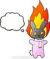 freehand drawn thought bubble cartoon flaming skull rabbit vector