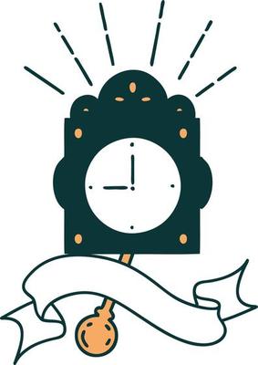 scroll banner with tattoo style ticking clock