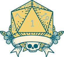 estilo de tatuaje retro natural uno d20 tirada de dados vector