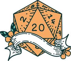 Retro Tattoo Style natural twenty D20 dice roll vector