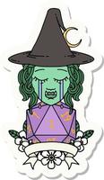 sticker of a crying half orc witch character with natural one roll vector