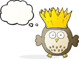 freehand drawn thought bubble cartoon owl wearing paper crown christmas hat vector