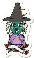 sticker of a half orc mage with natural 20 dice roll vector