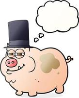 Cerdo rico de dibujos animados de burbujas de pensamiento dibujado a mano alzada vector
