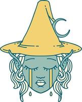 Retro Tattoo Style crying elf mage character face vector