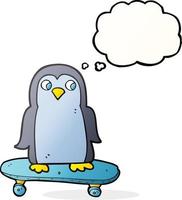 freehand drawn thought bubble cartoon penguin riding skateboard vector