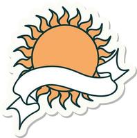 tattoo style sticker with banner of a sun vector