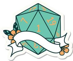 sticker of a natural one d20 dice roll vector