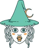 Retro Tattoo Style elf mage character face vector