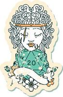 Retro Tattoo Style elf barbarian character face with natural twenty dice roll vector
