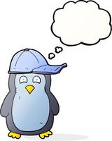 freehand drawn thought bubble cartoon penguin wearing hat vector