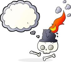 freehand drawn thought bubble cartoon burning candle on skull vector