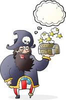 freehand drawn thought bubble cartoon pirate captain with treasure chest vector