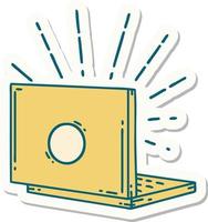 sticker of a tattoo style laptop computer vector