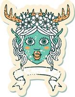 Retro Tattoo Style elf druid character face with banner vector