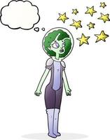 freehand drawn thought bubble cartoon alien space girl vector