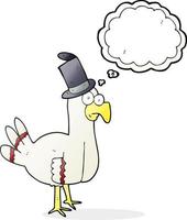 freehand drawn thought bubble cartoon bird wearing top hat vector