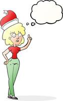 freehand drawn thought bubble cartoon woman wearing santa hat vector