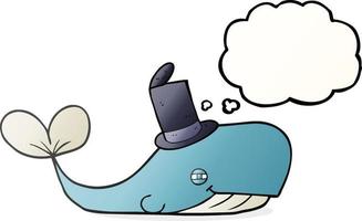 freehand drawn thought bubble cartoon whale wearing hat vector