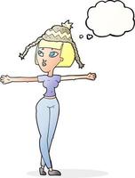 Pensamiento dibujado a mano alzada burbuja cartoon mujer con sombrero vector