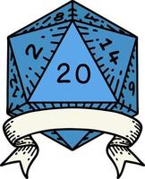 Retro Tattoo Style natural 20 critical hit D20 dice roll vector