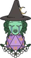 Retro Tattoo Style crying half orc witch with natural one D20 dice roll vector