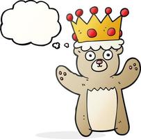 freehand drawn thought bubble cartoon teddy bear wearing crown vector
