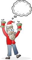 freehand drawn thought bubble cartoon man with coffee cups at christmas vector