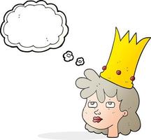 freehand drawn thought bubble cartoon queen with crown vector