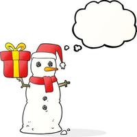 freehand drawn thought bubble cartoon snowman vector