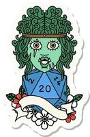 sticker of a half orc barbarian character with natural twenty dice roll vector