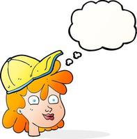 freehand drawn thought bubble cartoon woman wearing cap vector