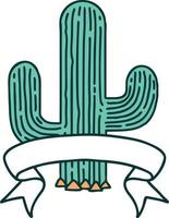 traditional tattoo with banner of a cactus vector