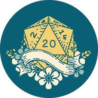 estilo de tatuaje retro natural veinte d20 tirada de dados vector