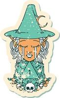 Retro Tattoo Style crying elf witch with natural one D20 roll vector