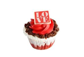 red rose cupcake isolated on white background photo