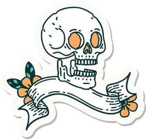 tattoo style sticker with banner of a skull vector