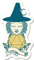 sticker of a human mage with natural twenty dice roll vector