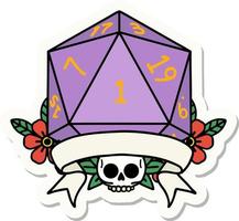 sticker of a natural one d20 dice roll vector