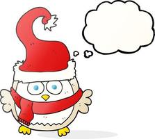 freehand drawn thought bubble cartoon owl wearing christmas hat vector