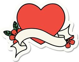 tattoo style sticker with banner of a heart vector