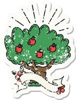 worn old sticker of a tattoo style apple tree vector