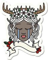 sticker of a sad elf druid character face vector