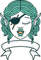 Retro Tattoo Style elf rogue character face with banner vector