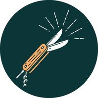 icon of a tattoo style folding knife vector